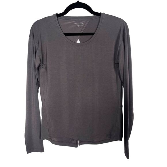 Athleta XSmall XS Gray Essence Twist Back Long Sleeve Top Crew Neck Lyocell Tee - Picture 1 of 10